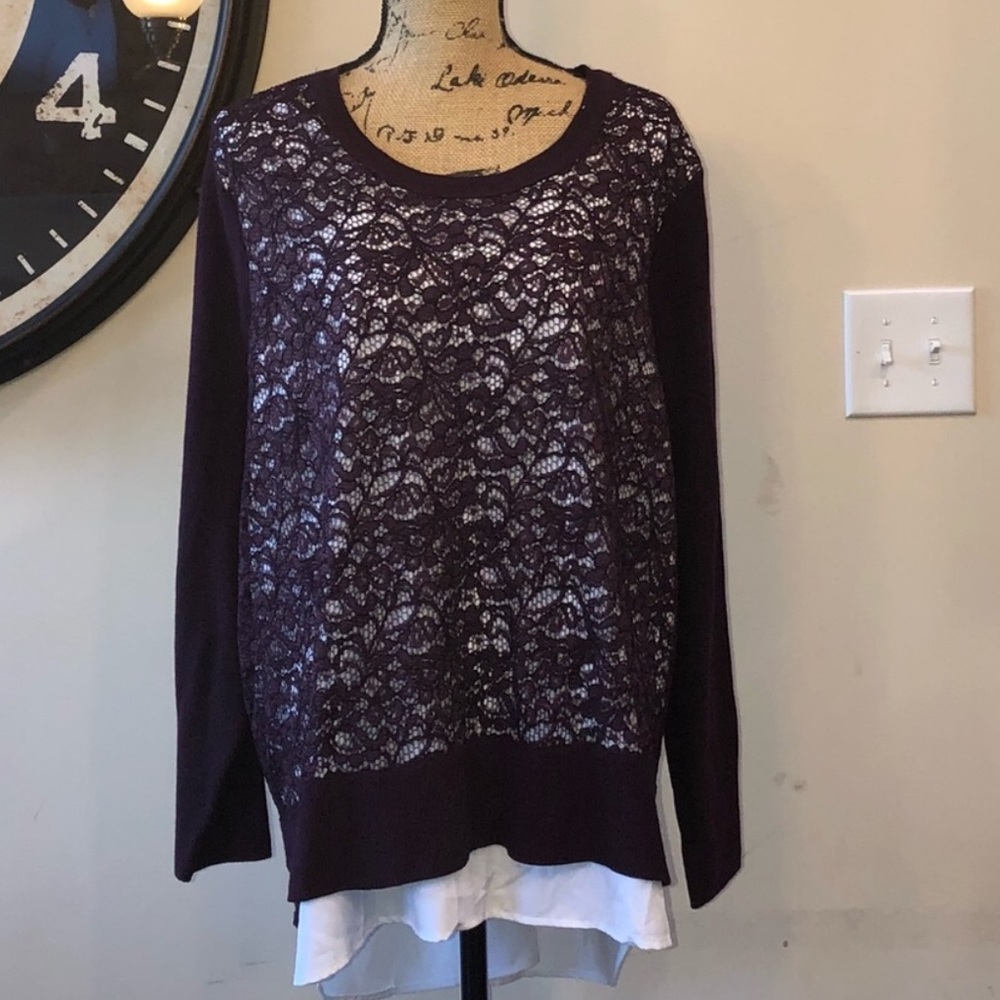 SIMPLY VERA WANG Mock-Layer Lace Front Sweater - Picture 3 of 5